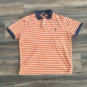 Ralph Lauren Orange and White Striped Polo with Navy Collar